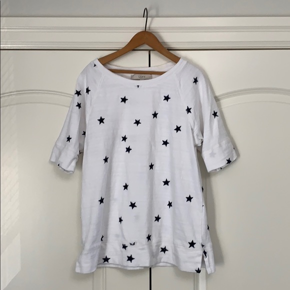 ❤️Loft Sweatshirt White Navy Embroidered Stars M - Picture 1 of 5